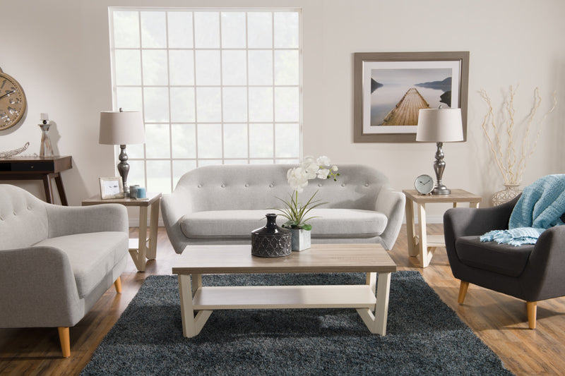 Sofa Calla de 73,62 po de format condo en tissu d’apparence lin avec capitonnage et pattes en bois - gris clair