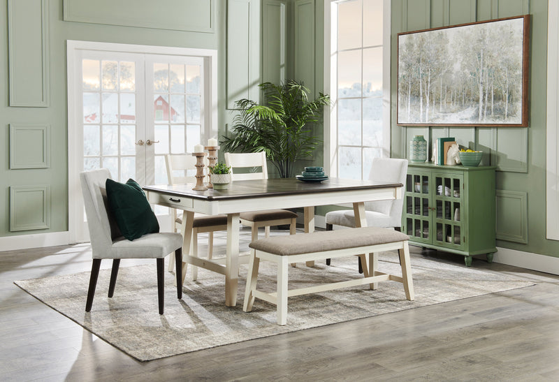 Banc de salle à manger Echo de 47,24 po (L) en bois avec tissu d’apparence lin - gris et blanc