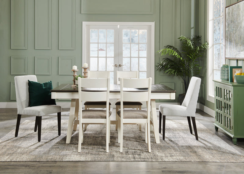 Chaise de salle à manger Echo en tissu d’apparence lin et en bois avec dossier en échelle - blanche