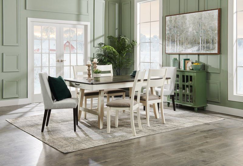 Chaise de salle à manger Echo en tissu d’apparence lin et en bois avec dossier en échelle - blanche