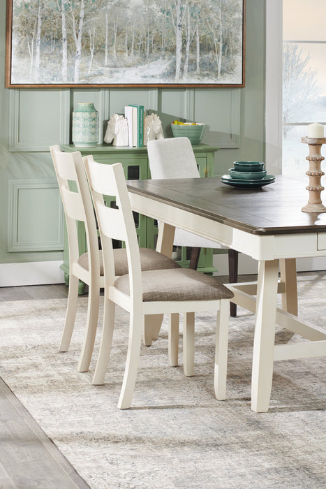 Ensemble de table salle à manger Echo 7 pièces avec table de 70 po (L), tiroirs de rangement, base à tréteaux et 6 chaises - blanc-gris
