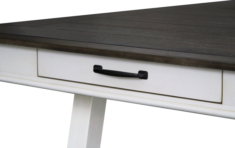 Ensemble de table salle à manger Echo 7 pièces avec table de 70 po (L), tiroirs de rangement, base à tréteaux et 6 chaises - blanc-gris