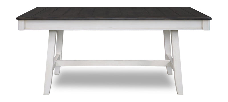 Ensemble de table salle à manger Echo 7 pièces avec table de 70 po (L), tiroirs de rangement, base à tréteaux et 6 chaises - blanc-gris