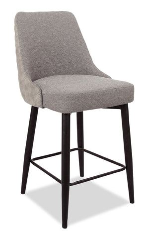 Tabouret Eden de hauteur comptoir en tissu d’apparence lin et en métal - gris