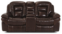  Causeuse inclinable Leo de 78 po en cuir véritable avec console de rangement - brun noyer