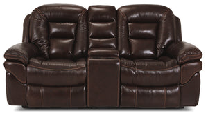 Causeuse à inclinaison électrique Leo de 78 po en cuir véritable avec console de rangement - brun noyer