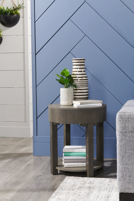 Table de bout ronde rustique Elroy de 20 po avec rangement et tablette - bois brun et gris