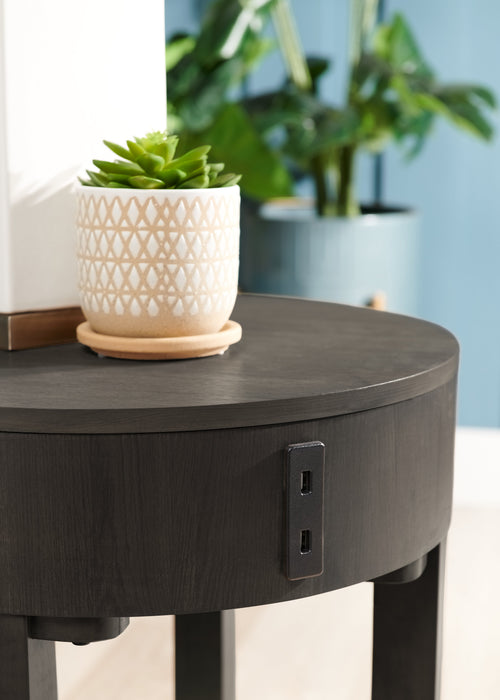 Table de bout ronde rustique Elroy de 20 po avec rangement et tablette - bois brun et gris