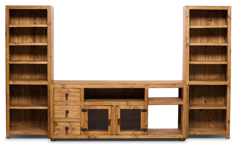 Meuble audio-vidéo Santa Fe Rusticos 3 pièces de 107 po avec rangement et système de gestion des câbles pour téléviseurs jusqu’à 70 po - pin