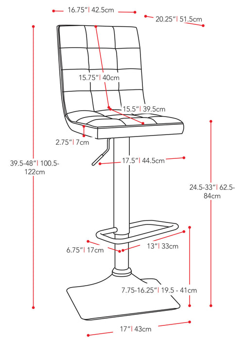 Tabouret bar réglable Axel à dossier haut - rouge