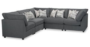 Sofa sectionnel modulaire Evolve 5 pièces en tissu apparence lin avec 3 fauteuils en coin - anthracite