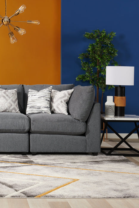 Fauteuil modulaire en coin Evolve de Scott Living de 39,5 po en tissu d’apparence lin avec coussins en duvet et plumes - gris anthracite