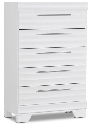 Commode verticale Olivia de 31 po (L) x 47,9 po (H) à 5 tiroirs pour la chambre à coucher, fabriquée au Canada - blanche