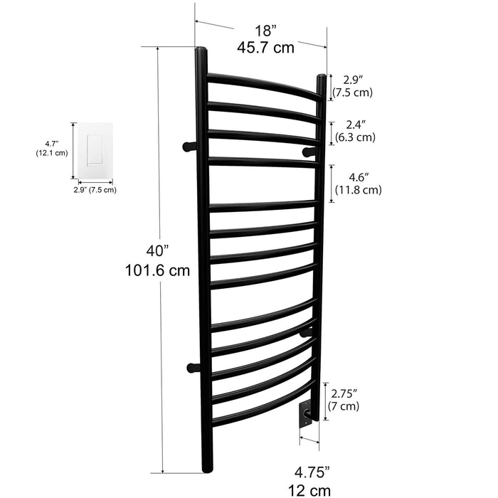 Porte-serviettes chauffant Svelte d'Acona à 13 barres avec minuterie par Wi-Fi - noir mat