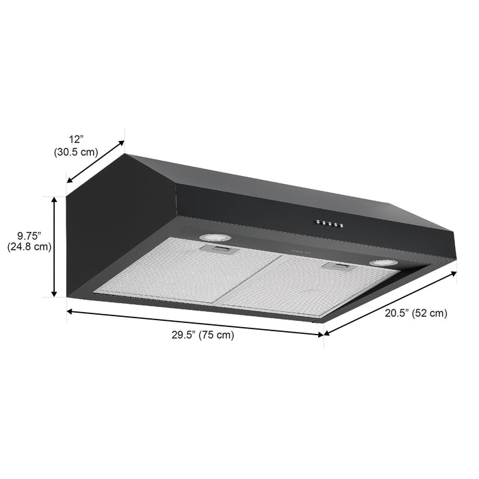 Hotte de cuisinière sous l'armoire Ancona de 30 po à conduit - AN-18041BLK