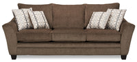  Grand sofa-lit Febe de 100 po fabriqué au Canada en tissu de chenille avec accoudoirs évasés et coussins décoratifs - brun