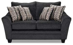 Causeuse Febe de 75 po fabriquée au Canada en tissu de chenille avec accoudoirs évasés et coussins décoratifs - gris anthracite