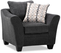  Fauteuil Febe de 43 po de format condo fabriqué au Canada en tissu de chenille avec accoudoirs évasés et pattes en bois - gris anthracite