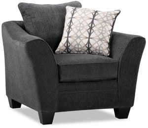 Fauteuil Febe de 43 po de format condo fabriqué au Canada en tissu de chenille avec accoudoirs évasés et pattes en bois - gris anthracite