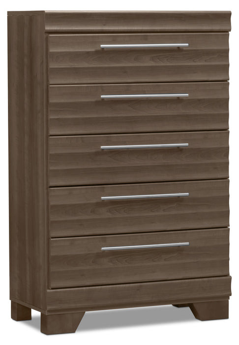 Ensemble Olivia 5 pièces avec grand lit de rangement, commode verticale et table de nuit - gris