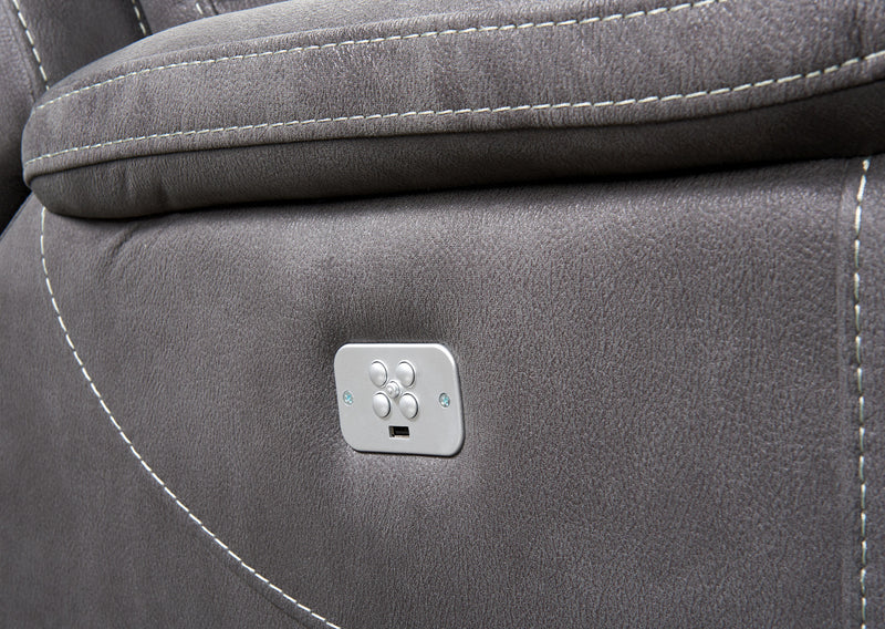 Sofa sectionnel à inclinaison électrique Floy 6 pièces en suédine avec appuie-têtes électriques, console de rangement et port USB - gris
