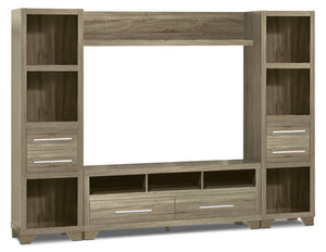 Meuble audio-vidéo Glendale 4 pièces de 99 po avec rangement et système de gestion des câbles pour téléviseurs jusqu’à 65 po - gris