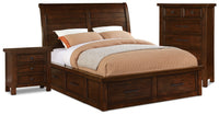 Ensemble Sonoma 5 pcs avec grand lit de rangement, commode verticale et table de nuit - brun foncé