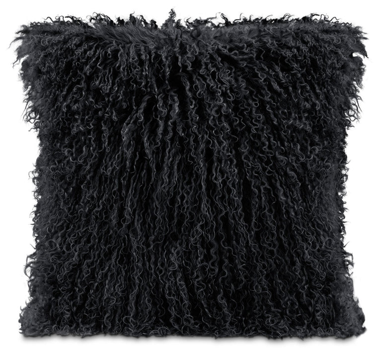Coussin décoratif en peau de mouton de Mongolie - noir