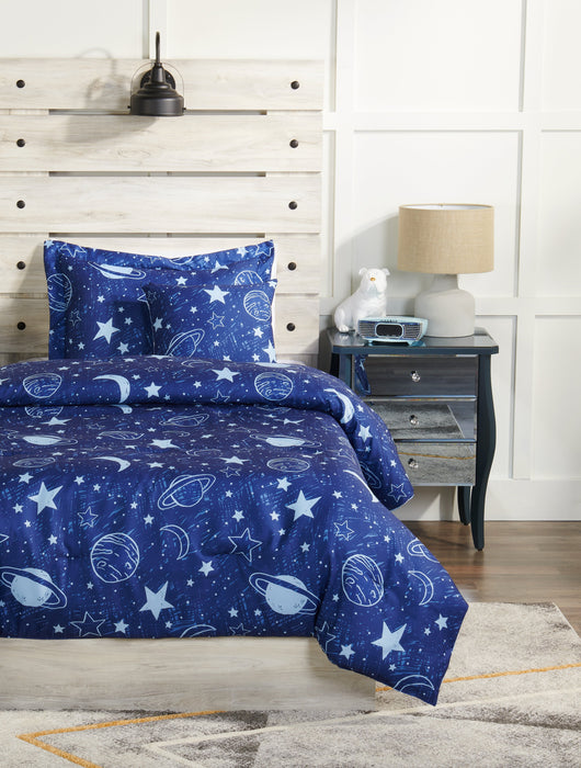 Ensemble d'édredon Galaxy 4 pièces pour lit double - bleu