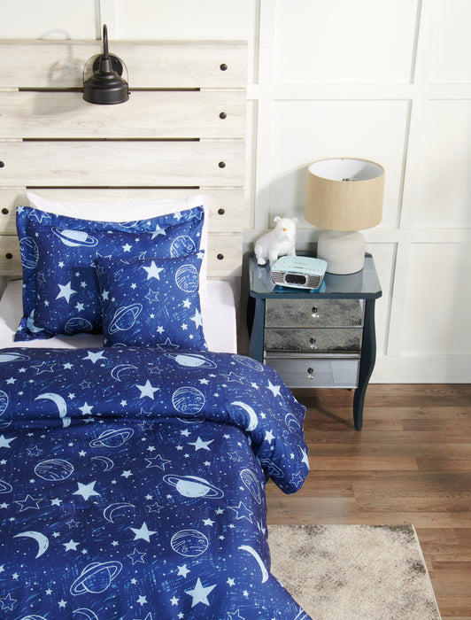 Ensemble d'édredon Galaxy 4 pièces pour lit double - bleu