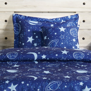 Ensemble d'édredon Galaxy 4 pièces pour lit double - bleu