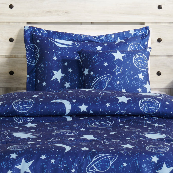 Ensemble d'édredon Galaxy 4 pièces pour lit double - bleu