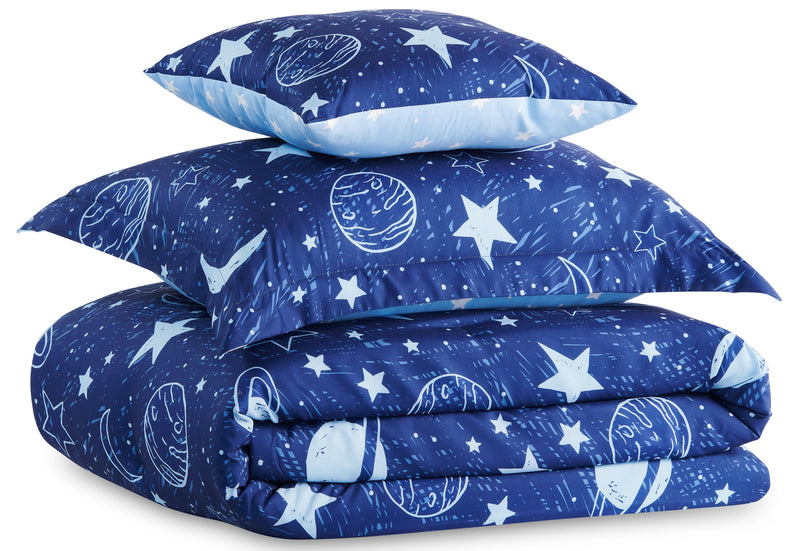 Ensemble d'édredon Galaxy 4 pièces pour lit double - bleu
