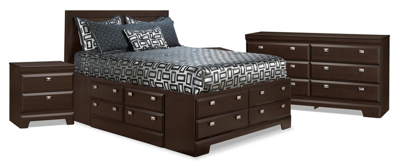 Ensemble de chambre à coucher Yorkdale 6 pièces avec lit double de rangement et 2 tables de nuit