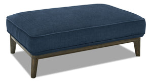 Pouf Gena de Cindy Crawford Home de 45 po en tissu d’apparence lin avec base et pattes en bois - bleu minuit