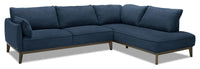 Sofa sectionnel de droite Gena de Cindy Crawford Home 2 pièces en tissu d’apparence lin avec pattes en bois - bleu minuit