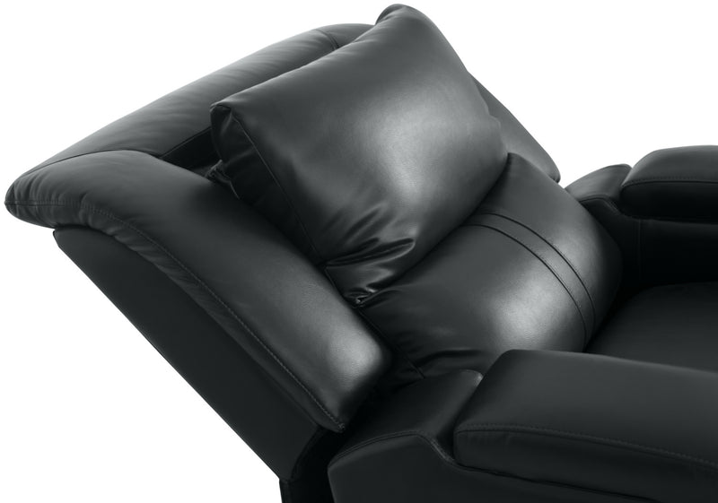 Fauteuil à inclinaison électrique Cato de 36,50 po en tissu d’apparence cuir avec appuie-tête électrique et deux porte-gobelets - noir