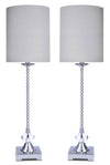 Ensemble 2 lampes de table en nickel poli et orné de cristaux