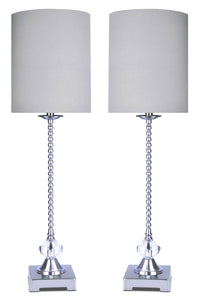 Ensemble 2 lampes de table en nickel poli et orné de cristaux