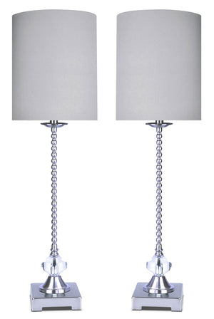 Ensemble 2 lampes de table en nickel poli et orné de cristaux
