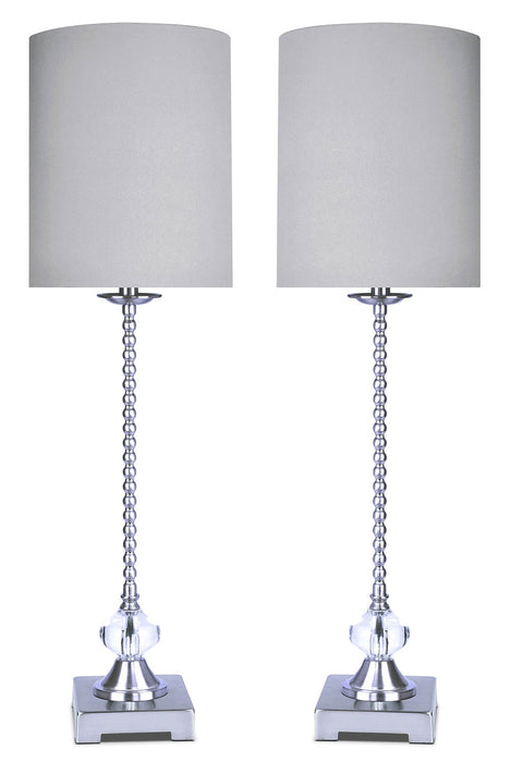 Ensemble 2 lampes de table en nickel poli et orné de cristaux