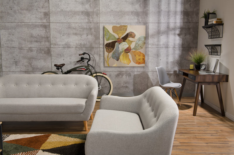 Sofa Calla de 73,62 po de format condo en tissu d’apparence lin avec capitonnage et pattes en bois - gris clair