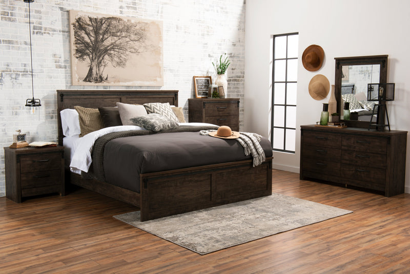 Ensemble de chambre à coucher Grayson 5 pièces rustique fabriqué au Canada avec lit, commode et miroir, gris foncé - format très grand lit