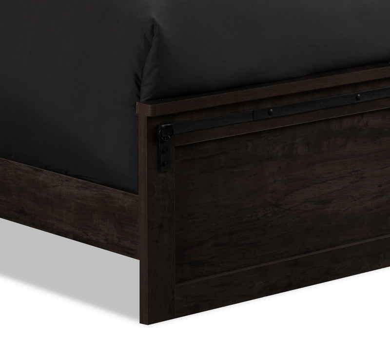Ensemble de chambre à coucher Grayson 5 pièces rustique fabriqué au Canada avec lit, commode et miroir, gris foncé - format très grand lit