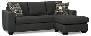 Sofa sectionnel réversible Nina 2 pièces fabriqué au Canada en tissu d’apparence lin avec coussins décoratifs - gris