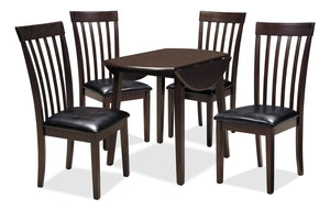 Ensemble de salle à manger Hammis 3 pièces avec table ronde de 36 po (L) à abattant et 2 chaises - brun