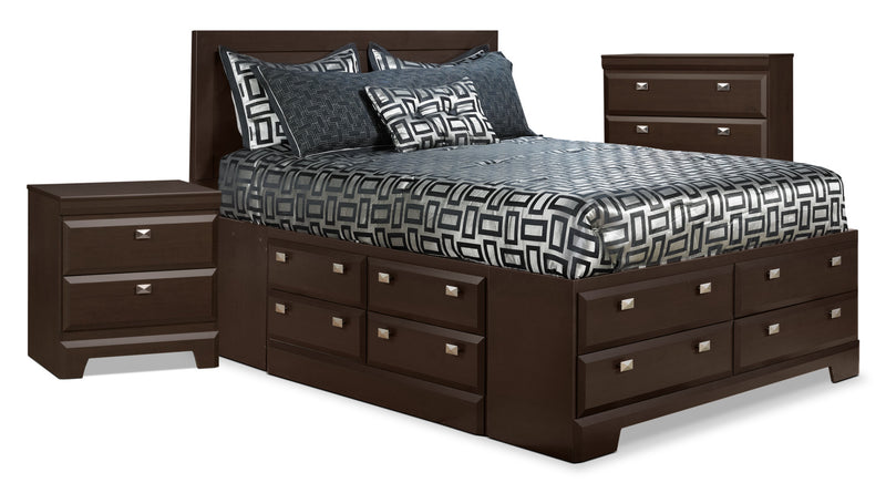 Ensemble de chambre à coucher Yorkdale 5 pièces avec lit double de rangement et 2 tables de nuit 