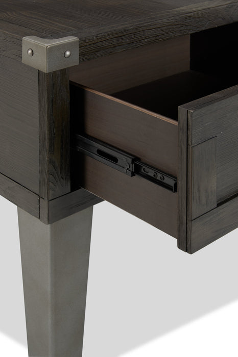 Table de bout industrielle Hilla de 22,38 po avec rangement - bois brun foncé avec pattes en métal