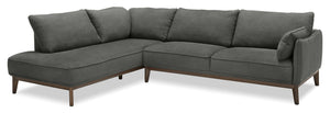 Sofa sectionnel de gauche Gena de Cindy Crawford Home 2 pièces en tissu d’apparence lin avec pattes en bois - gris anthracite