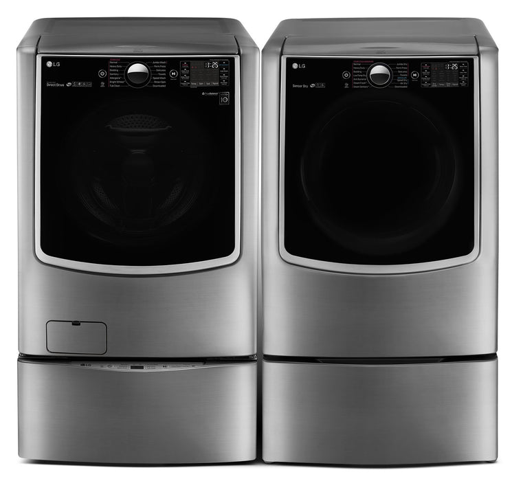Ensemble LG avec laveuse, sécheuse électrique, laveuse-piédestal et piédestal de type tiroir - acier